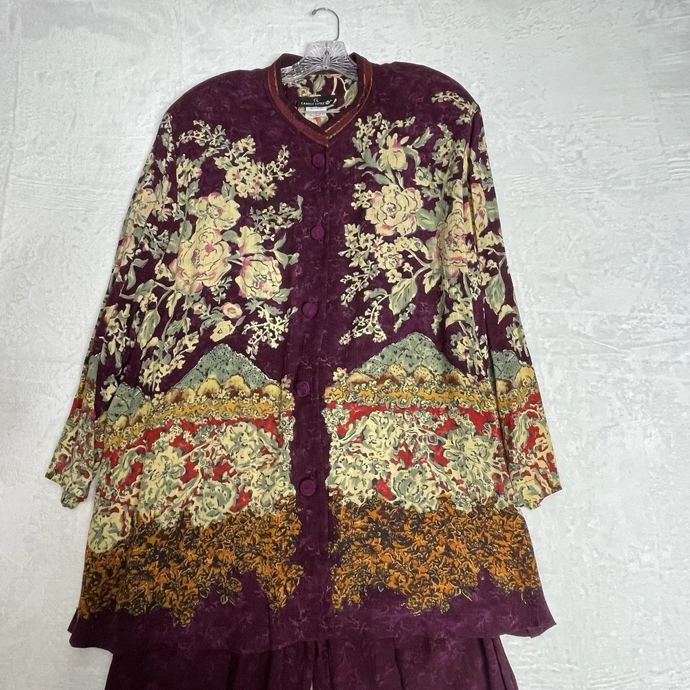 Vintage Carole Little  Size 20 ~ 2 Piece Pants Set Burgundy with‎ floral